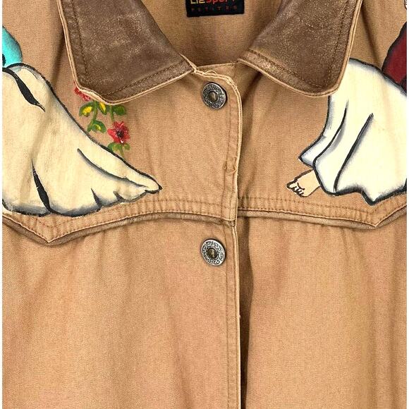 Vtg Liz Claiborne Sport Painted Southwestern Woman Feather Duster Coat Sz MP - Picture 14 of 16